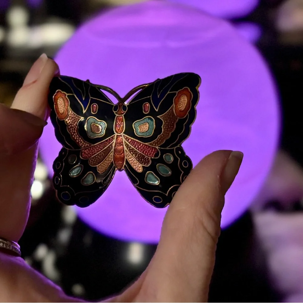 80s Cloisonné Butterfly Belt Buckle Vintage - Picture 3 of 5